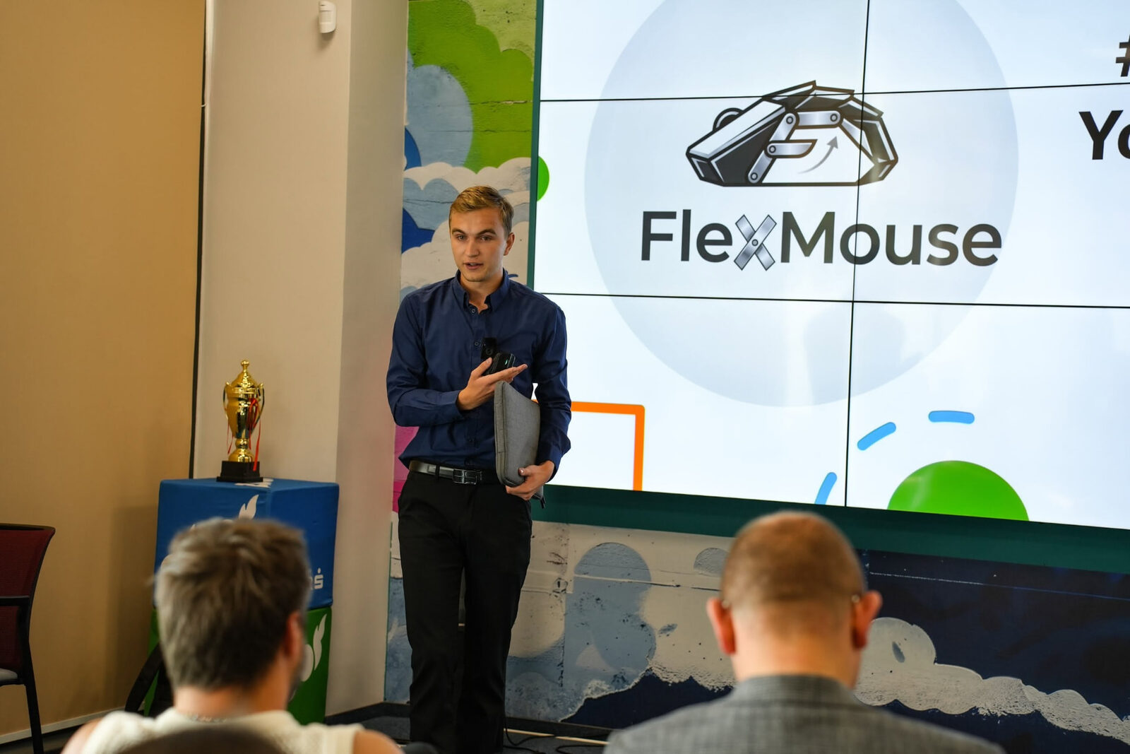 A young presenter pitching his project idea